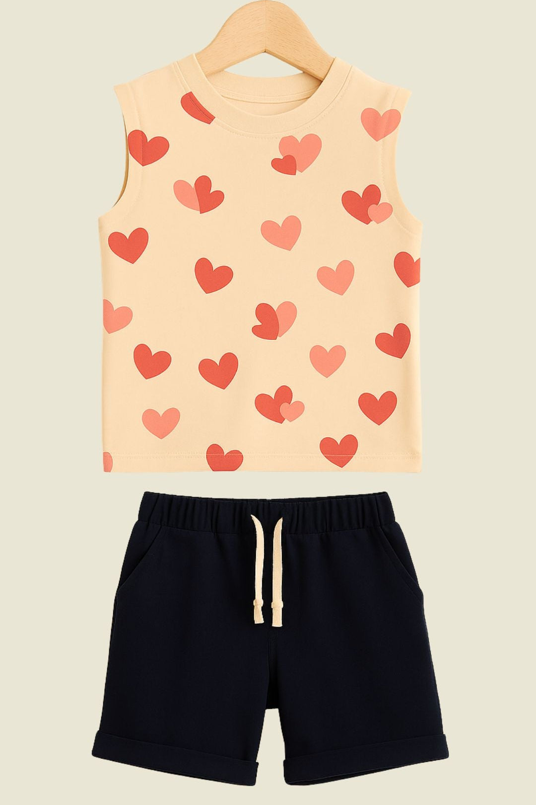 Printed Round Neck Sleeveless T-Shirt Sets