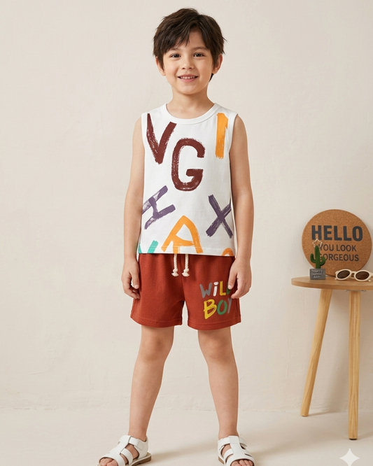 Kids Cotton Solid Sleeveless Shorts Sets