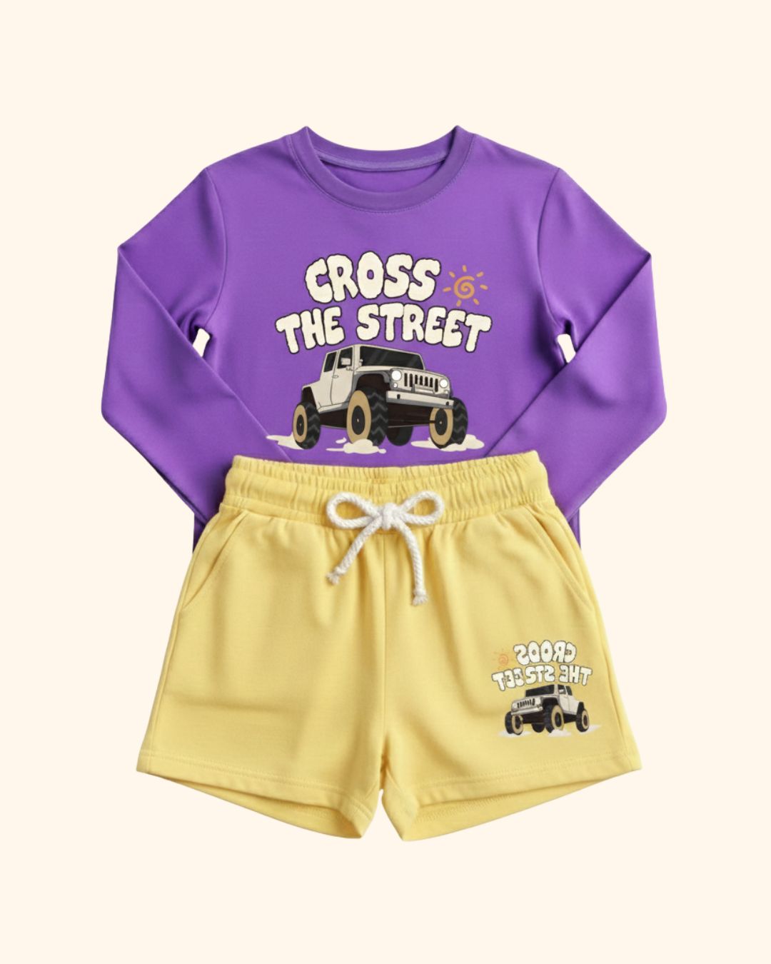 Full Sleeves T-Shirt & Shorts Set With Printing