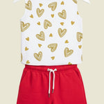 Printed Round Neck Sleeveless T-Shirt Sets