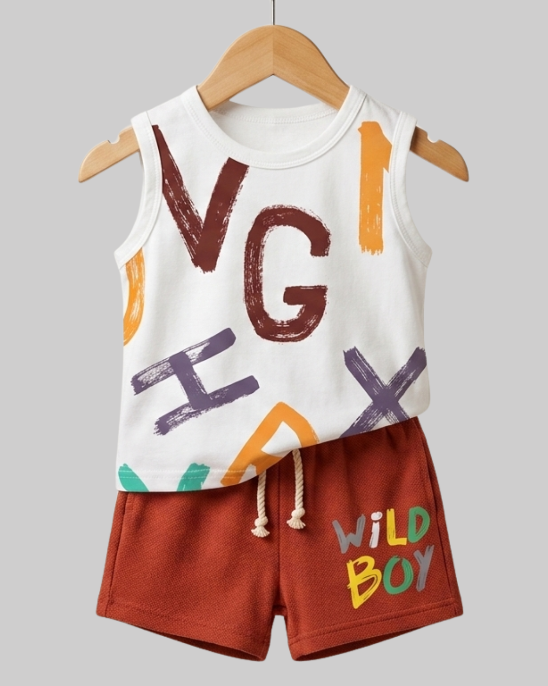 Kids Cotton Solid Sleeveless Shorts Sets