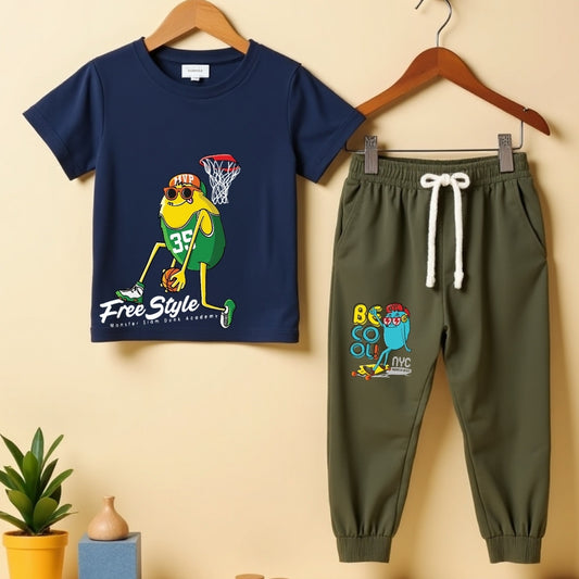 Kids Printed T-Shirt & Track Pants Set