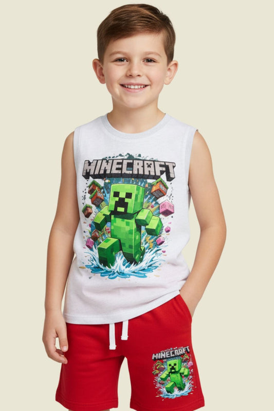 Printed Round Neck Sleeveless T-Shirt Sets