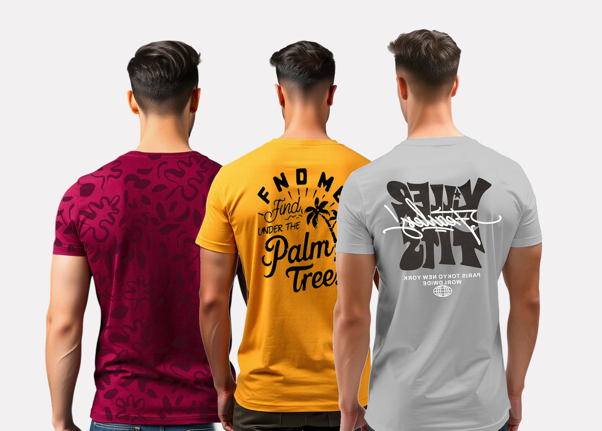 Men's 3-Pack Printed Round Neck Cotton T-Shirts