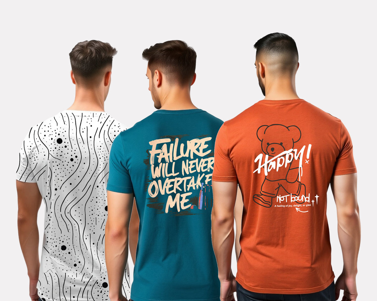 Men's 3-Pack Printed Round Neck Cotton T-Shirts