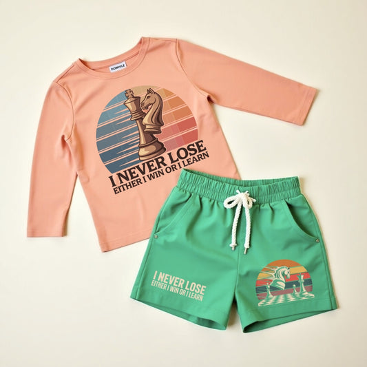 Cute Printed Tee and Shorts Set- Peach & Mint Green