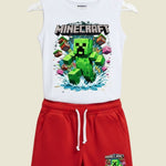 Printed Round Neck Sleeveless T-Shirt Sets