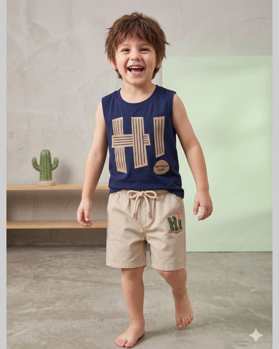 Casual Kids Sleeveless Tee With Short