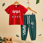 Playful Prints T-Shirt & Track Set (Red & Mint Green)