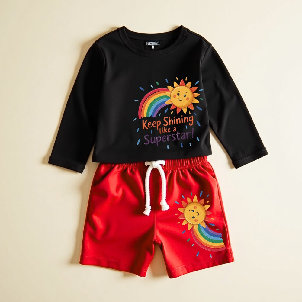 Full Sleeve Tee & Shorts set - Black & Red