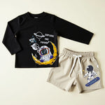 Full Sleeve Tee & Shorts set - Black & Beige