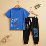 T-Shirt & Track Set Printed Style- Royal Blue & Black