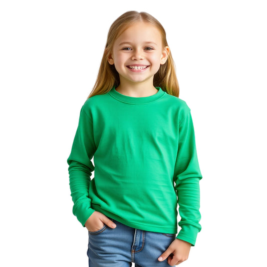 Green Color Graphic Plain T-Shirt For Girls