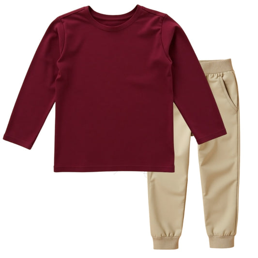 Track Style: T-Shirts-Pants (Maroon & Beige)
