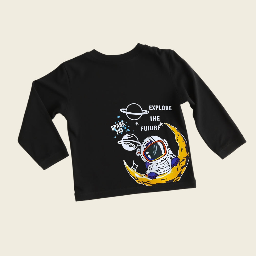 Full Sleeve Tee & Shorts set - Black & Beige