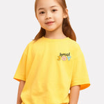 Girls Printed Extended Sleeves Oversized Cotton T-shirt (Yellow Color)