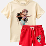 Girls Printed T-Shirt with Shorts Cotton Set