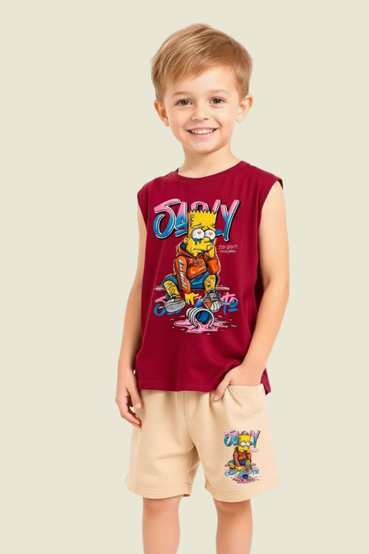 Kids Printed Sleeveless T-shirt with Shorts