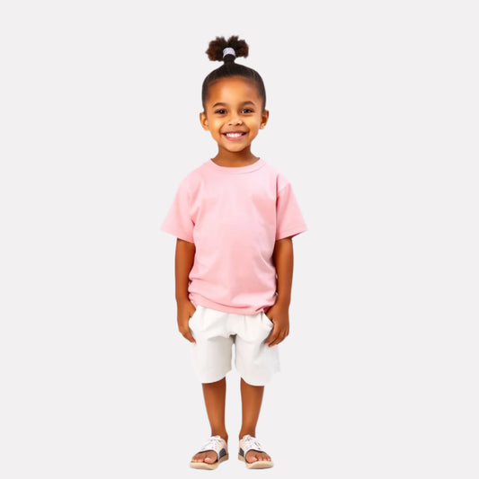 Baby Pink T-Shirt with White Melange Shorts Set