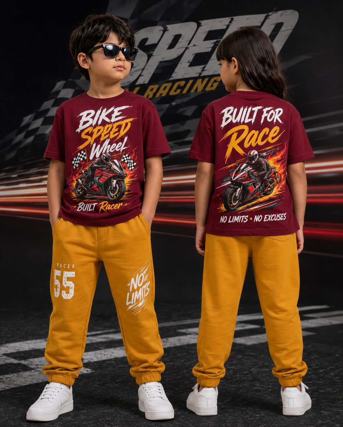 Racing Printed Half Sleeve T-Shirt & Track Set
