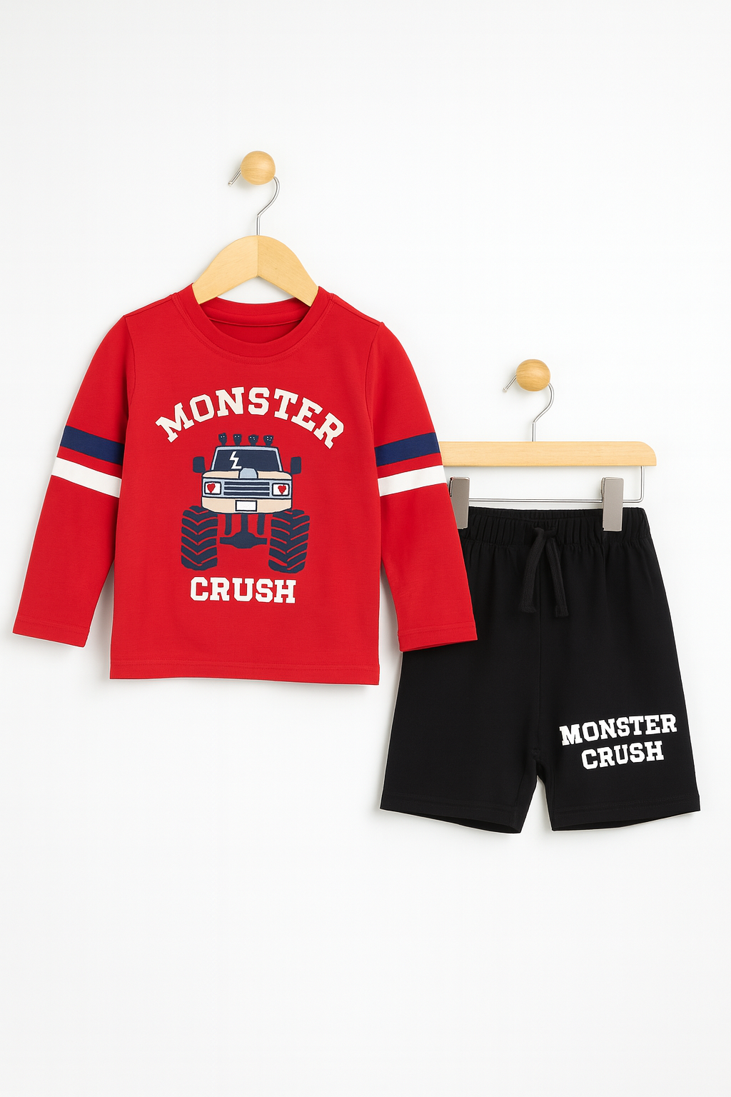 Cute Printed Tee and Shorts Set (Red & Black)
