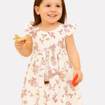 Floral Printed Cap Sleeves Cotton A-Line Top White