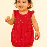 Cotton Knit Frill Sleeves Romper printed