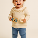 Girls jumper sand color collar embroidery