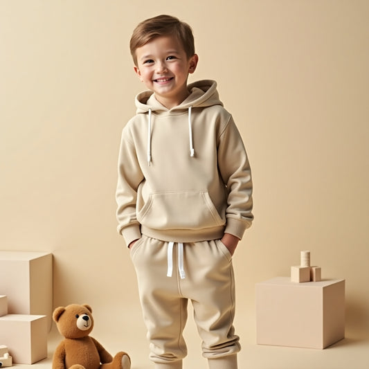Comfy Hoodie Outfit for Kids - Beige Set
