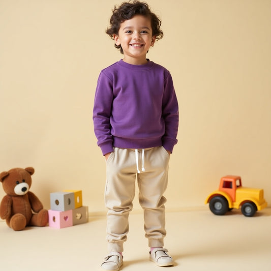 Winter Sweatshirt Set for Kids (Lavender & Beige)