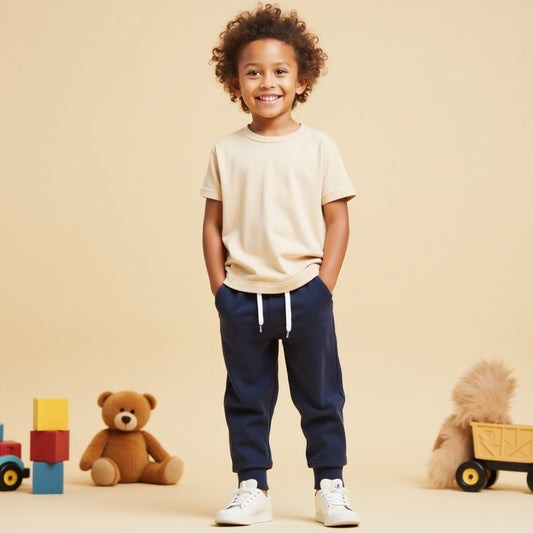 Combo Set Track Pant and T-Shirt (Beige & Navy)