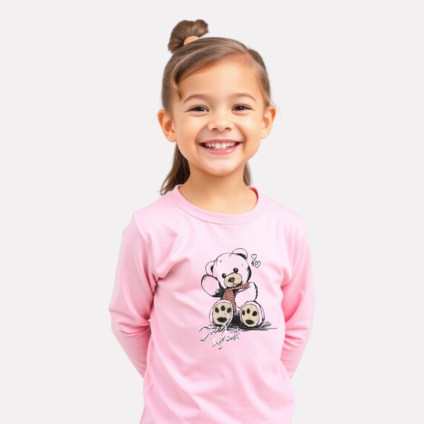 Girls Comfy Cotton Round Neck Full Sleeve Printed T-Shirt – Pink