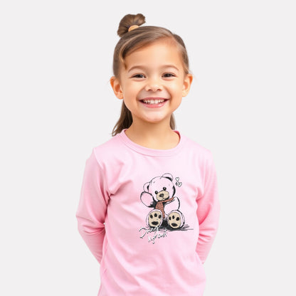 Girls Comfy Cotton Round Neck Full Sleeve Printed T-Shirt – Pink