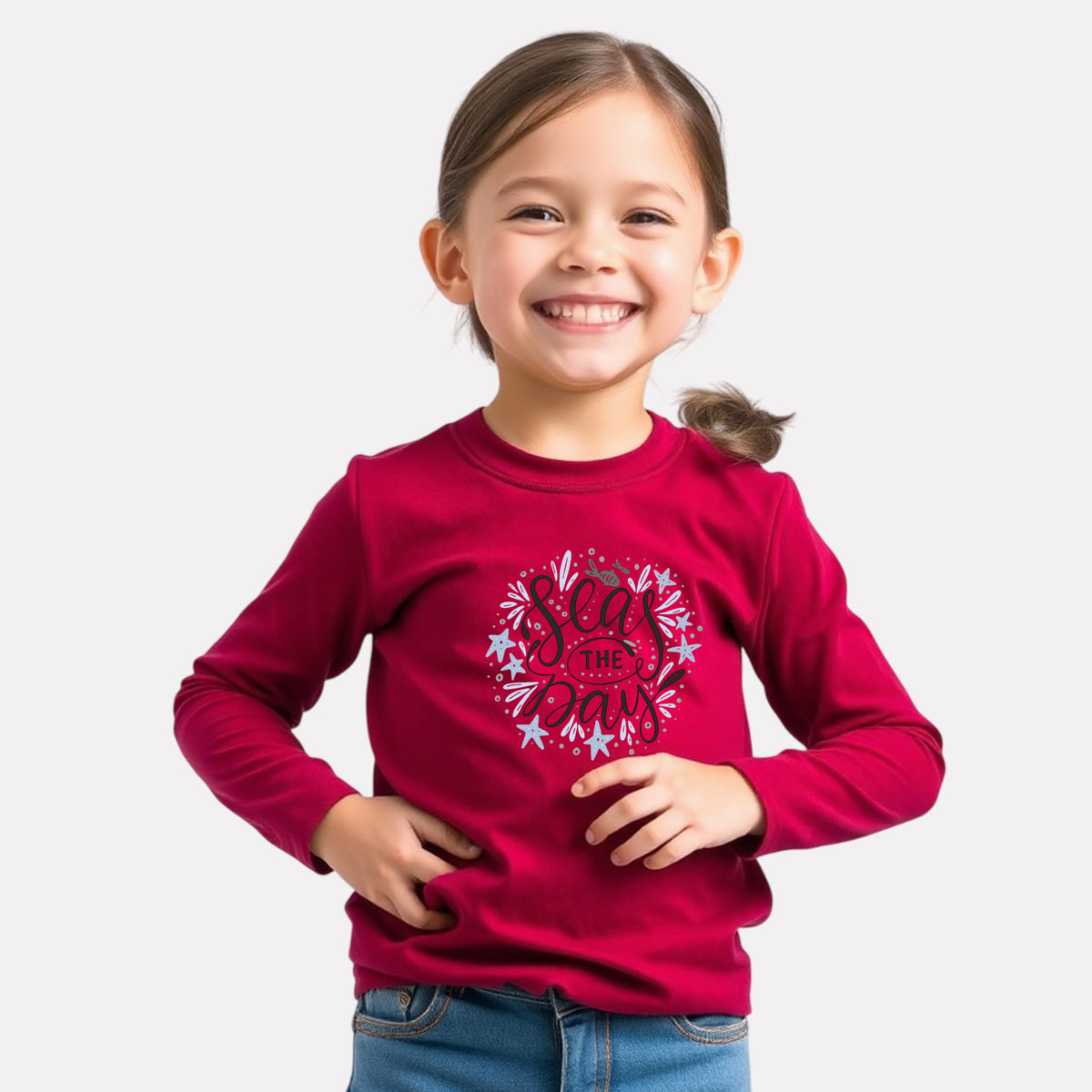 Girls Comfy Cotton Full Sleeve Printed T-Shirt