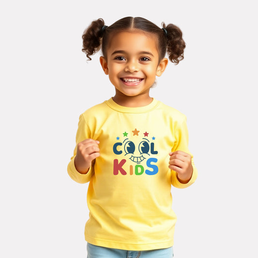 Girls Comfy Cotton Full Sleeve Printed T-Shirt – Yellow