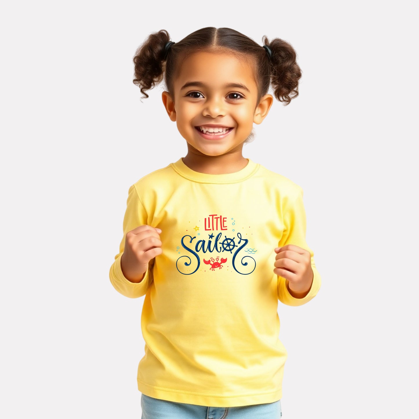 Girls Comfy Cotton Round Neck Full Sleeve Printed T-Shirt – Yellow