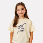 Beige Color Graphic Print T-Shirt For Girls