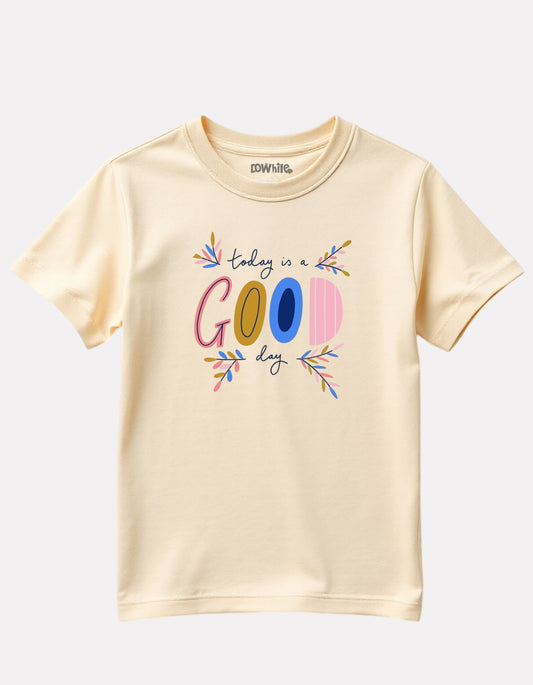 Beige Color Graphic Print T-Shirt For Girls