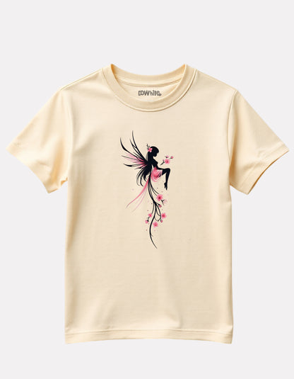 Beige Color Graphic Print T-Shirt For Girls