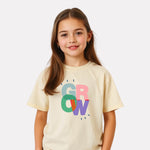Girls Printed Round-Neck T-Shirt Beige Color