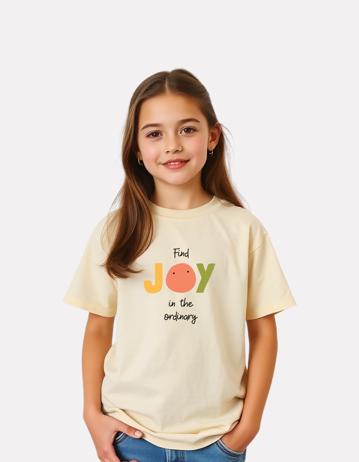 Girls Printed Round-Neck T-Shirt Beige Color