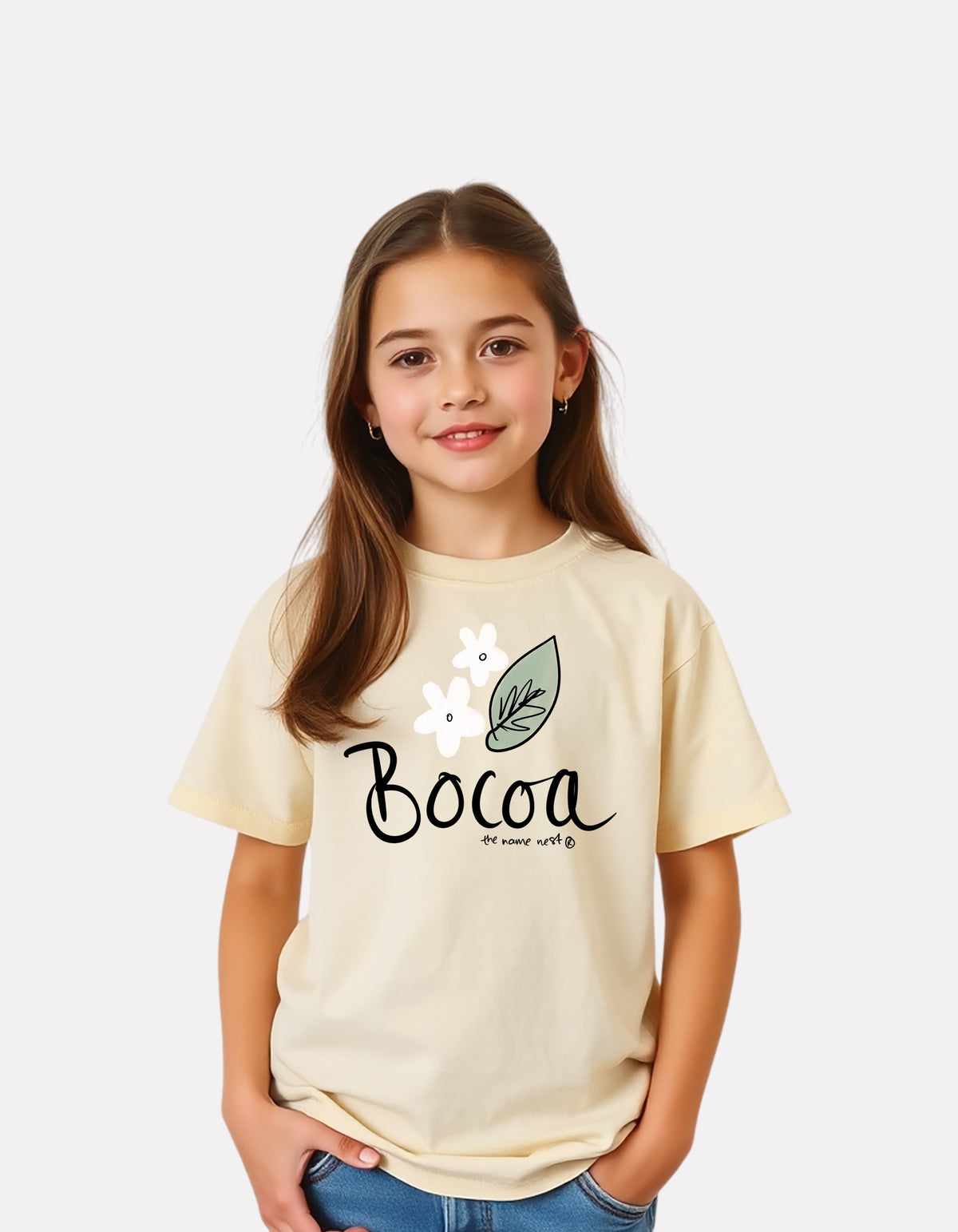 Girls Printed Round-Neck T-Shirt Beige Color
