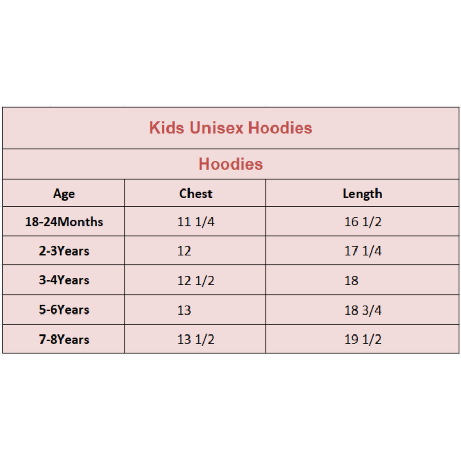 Size Chart for Solid Color Hoodie for Kids – Casual Fashion Wear