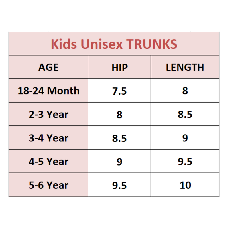 Size Chart for Premium Cotton Kids Trunks – 4 Pack