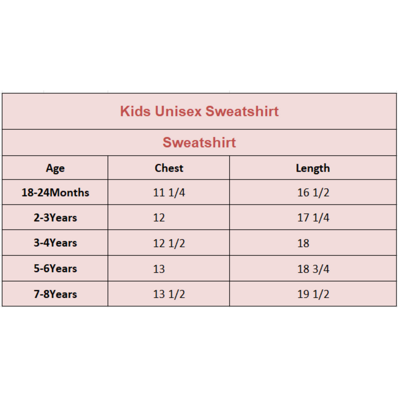 Size Chart for Kids Graphic Print Sweatshirt