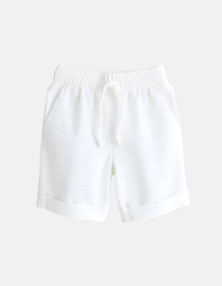 Printed T-shirt with White Melange Shorts Set