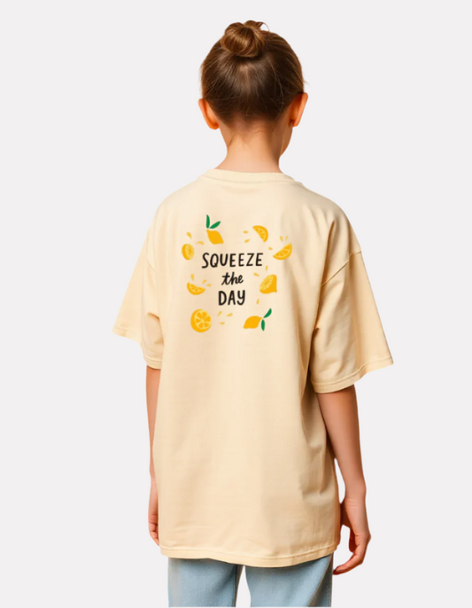 Girls Printed Oversized T-Shirt Beige Color