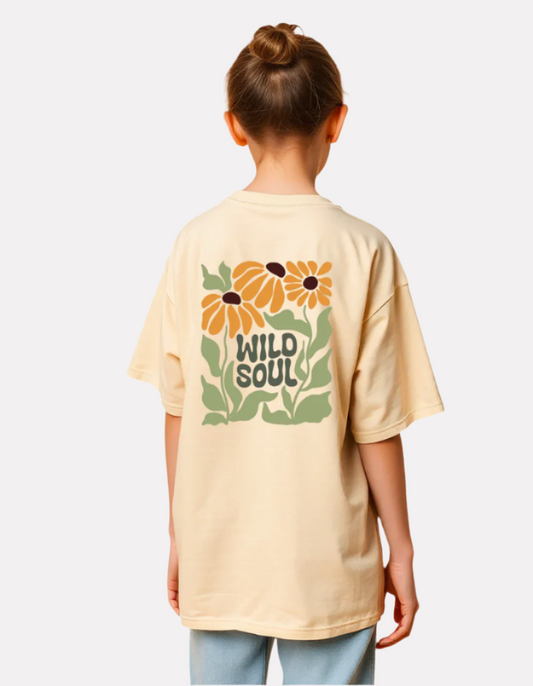 Girls Printed Oversized T-Shirt Beige Color