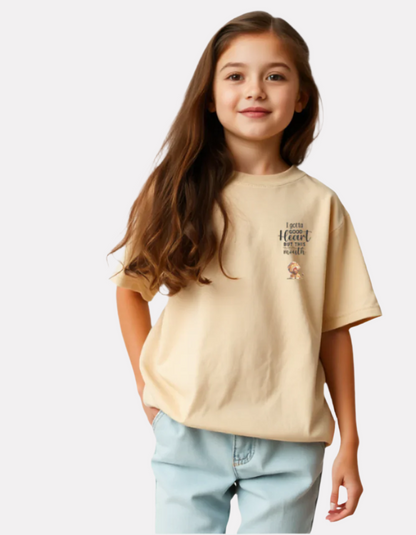 Girls Printed Oversized Cotton T-Shirt Beige Color