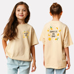 Girls Printed Oversized T-Shirt Beige Color